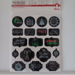 Merry Christmas Stickers 180 Pieces Black Jolly Peace Happy Holidays Candy Canes